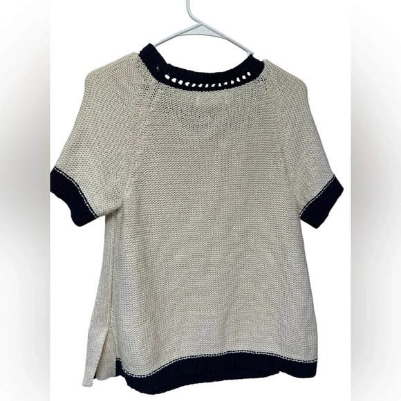 Anthropologie Scout Ringer cream and navy short sleeve sweater - Picture 3 of 6